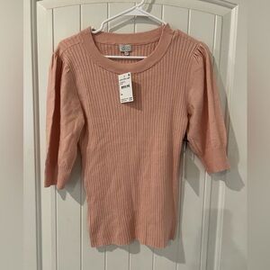 Jaclyn Smith Dusty Pink Ribbed Puff Sleeve Sweater